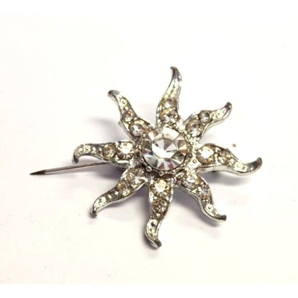 Vintage - Rhinestone Sunburst Brooch/Pin - Picture 2 of 3